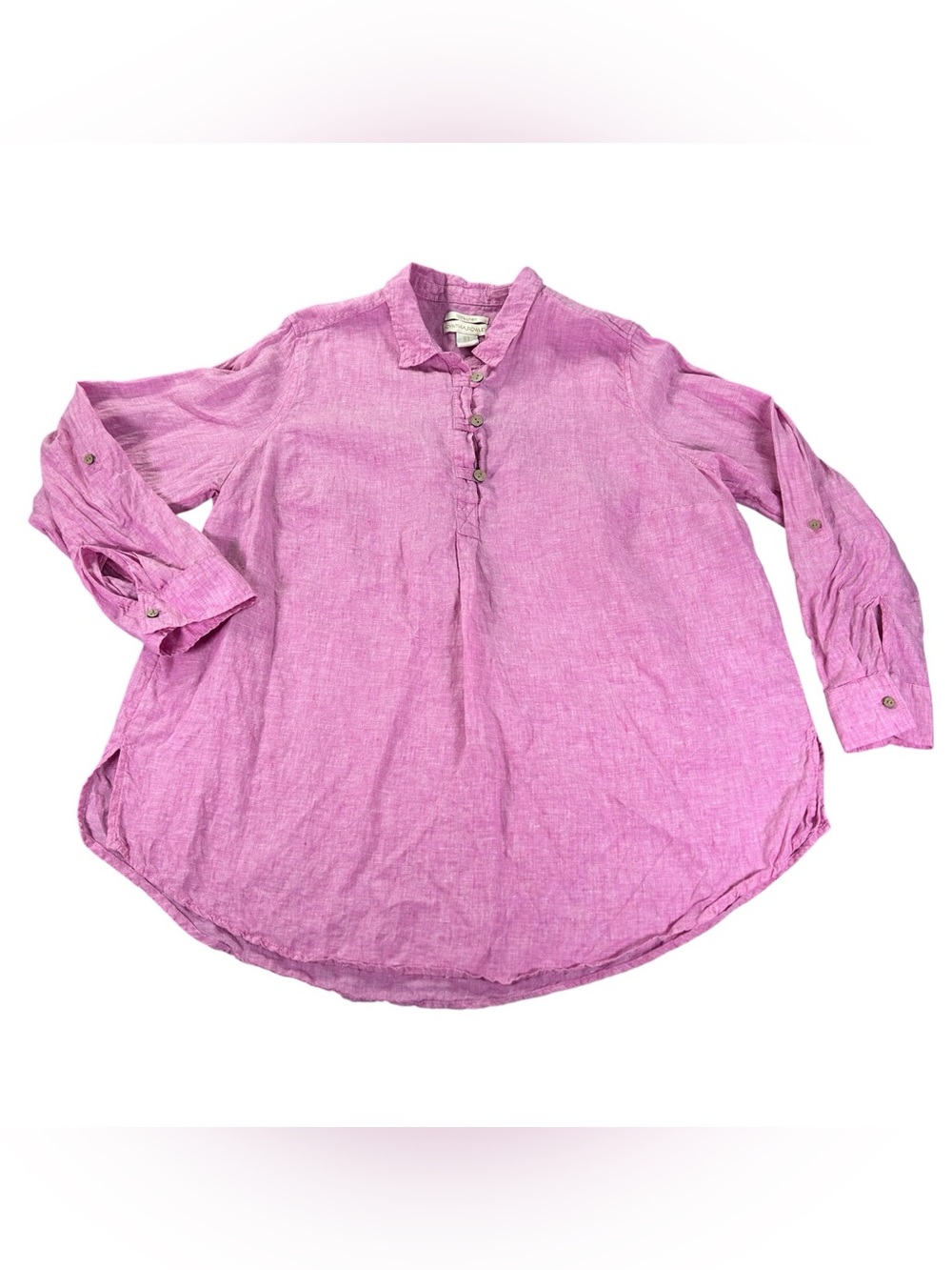 Cynthia Rowley 100% Linen Tunic Blouse Women’s 1X Orchid Pink Roll Tab Henley